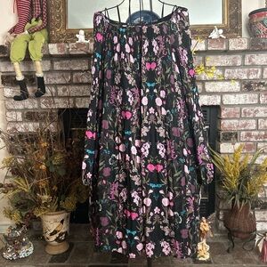 INC International Concepts Black Floral Print Cold Shoulder Midi Dress Sz L